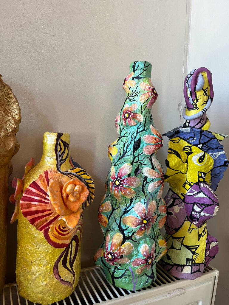 Eco Art - Handpainted papier mache bottles