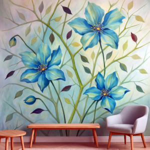 Foliage Floral in Shades of Blue | Custom mural painting