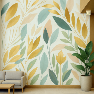 Golden Foliage in Green Vibes- custom mural painting