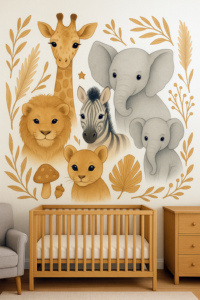 Jungle animals - Mural on Wall Neutral Colors