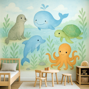 Sea creatures - mural on wall