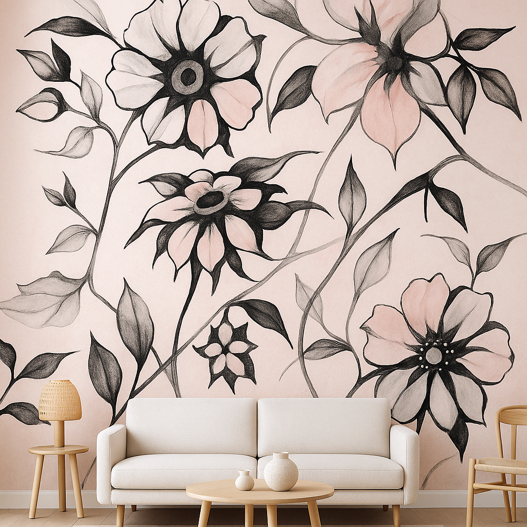 Floral Interior mural - freehand style - how to paint a mural
